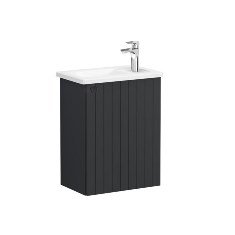 Vitra Root Groove 69188 Lavabo Dolabı, Kapaklı, 45 Cm, Kompakt, Mat Grafit, Köşeli Lavabolu, Sağ